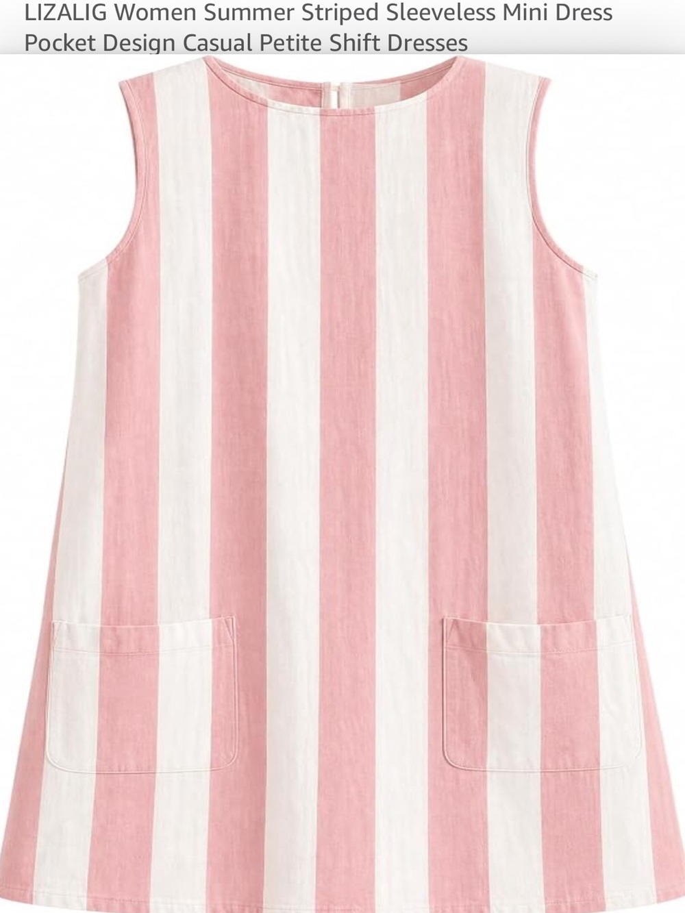 Lizalig Women Striped Casual Sundress Sleeveless Mini Dress Pocket Design Petite
